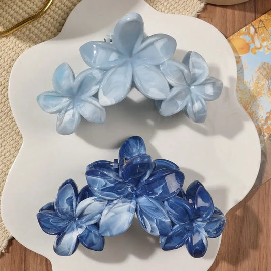 Marble Flower Hair Claw Clips