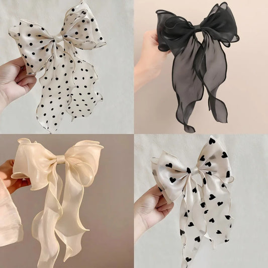 Polka Dot Organza Bow Hair Clip