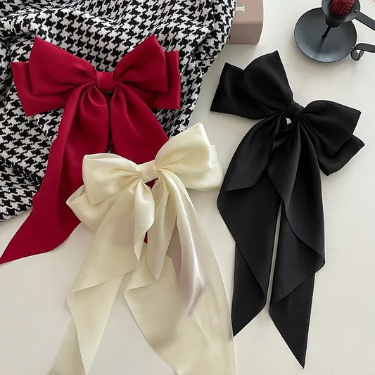 Solid Satin Ribbon Bow Hair Clips