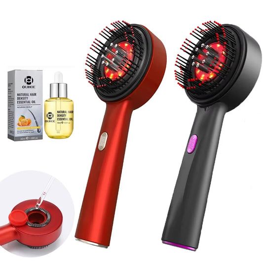 Caia™ 3 Modes Electric Vibration Massage Comb Red Light Hair Growth Massage Scalp Brush Oil Liquid Applicator Head Massager Anti Loss