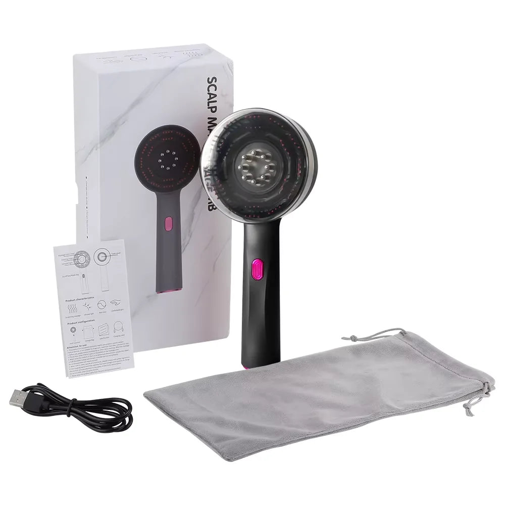 Caia™ 3 Modes Electric Vibration Massage Comb Red Light Hair Growth Massage Scalp Brush Oil Liquid Applicator Head Massager Anti Loss