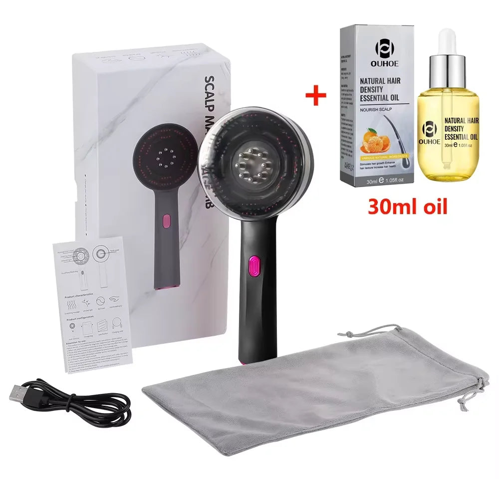 Caia™ 3 Modes Electric Vibration Massage Comb Red Light Hair Growth Massage Scalp Brush Oil Liquid Applicator Head Massager Anti Loss