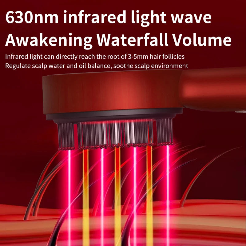 Caia™ 3 Modes Electric Vibration Massage Comb Red Light Hair Growth Massage Scalp Brush Oil Liquid Applicator Head Massager Anti Loss