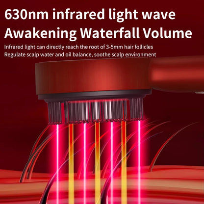 Caia™ 3 Modes Electric Vibration Massage Comb Red Light Hair Growth Massage Scalp Brush Oil Liquid Applicator Head Massager Anti Loss